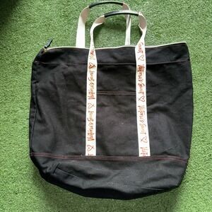 Victoria's Secret Black Canvas Tote Bag Hearts Cute Handbag Leather‎ Handle